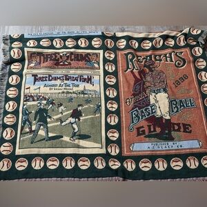 Vintage Baseball Tapestry Throw Blanket - Green, Cream & Brown